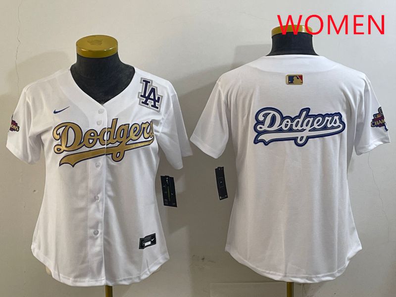 Women Los Angeles Dodgers Blank White Champion gold character 2025 Nike MLB Jersey style 16